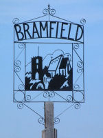 Bramfield Village Sign. Photograph taken by Tim and Eileen 
                    Heaps, May 2001