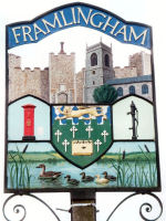 Framlingham Town Sign. Photograph taken by Tim and Eileen 
                    Heaps, May 2001