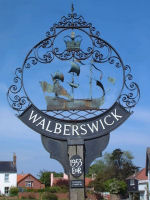 Walberswick Village Sign. Photograph taken by Tim and Eileen
                    Heaps, May 2001